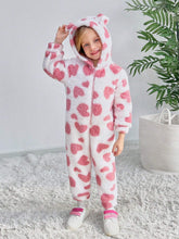 Young Girl Knit Solid Color Furry Hooded Jumpsuit